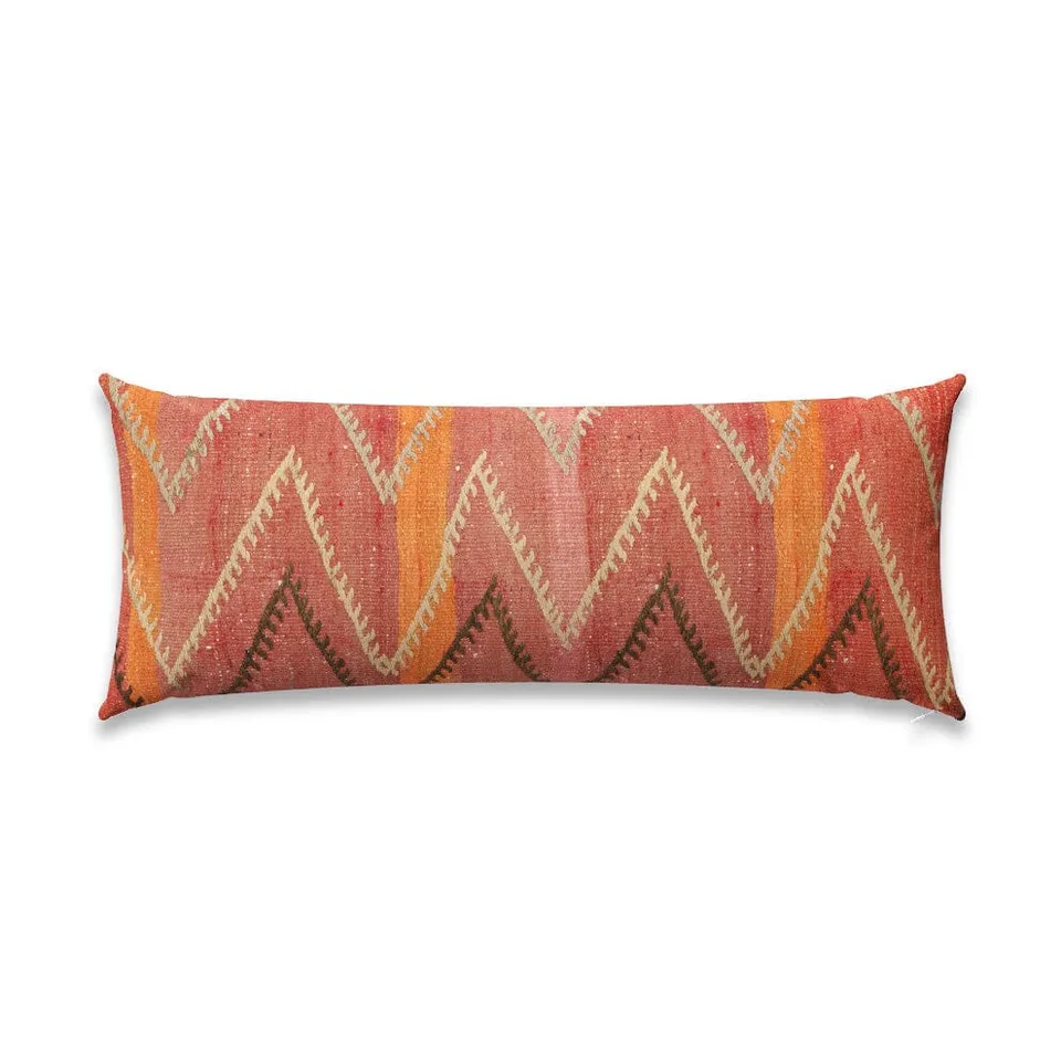 Rouge Chevron Kilim Outdoor Pillow by St. Frank | Red | 40" W x 15" H | Polyester