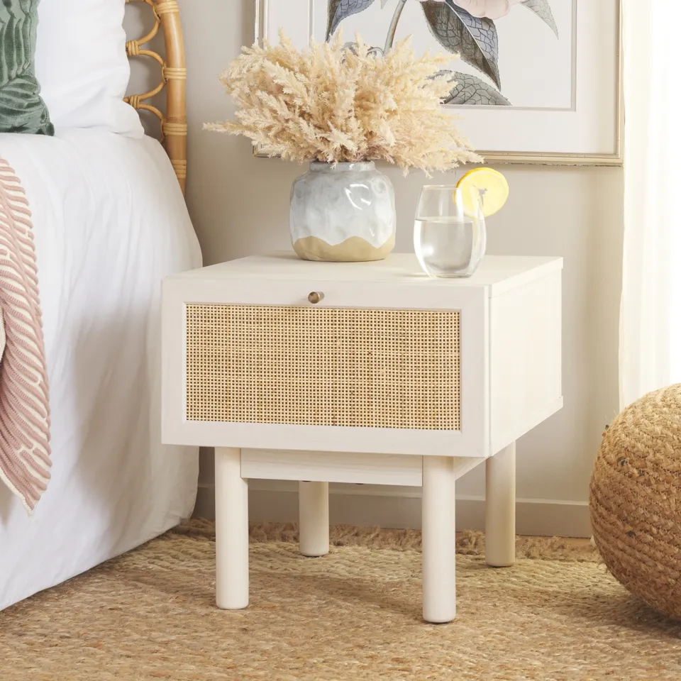 Aino 1 Drawer Nightstand - Bleached White / Natural