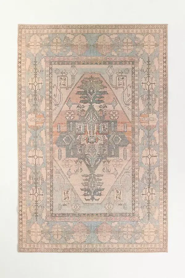 Washable Persian-Inspired Coral Rug
