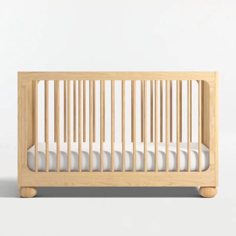 Emery Natural Oak Wood Convertible Baby Crib with Toddler Bed Rail