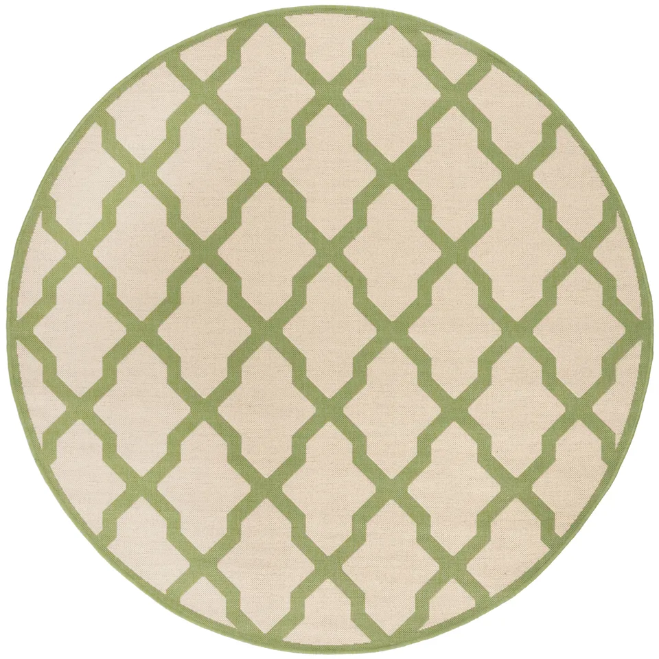 Arlo Home Indoor/Outdoor Woven Area Rug, LND122V, Cream/Olive,  6' 7" X 6' 7" Round