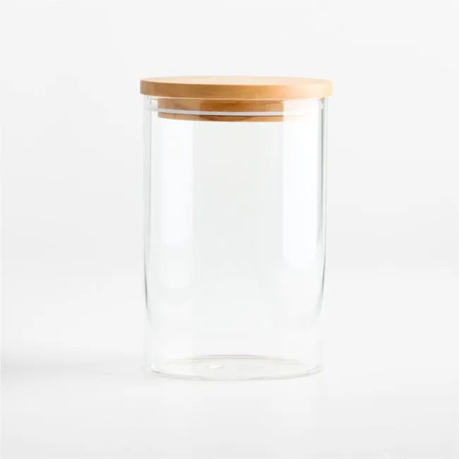 Medium Round Glass Canister with Olivewood Lid