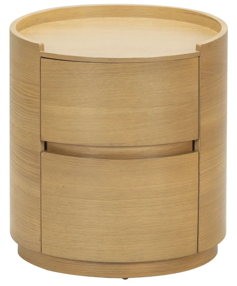 Safavieh Couture Melissa Round 2 Drawer Nightstand, Greige Oak