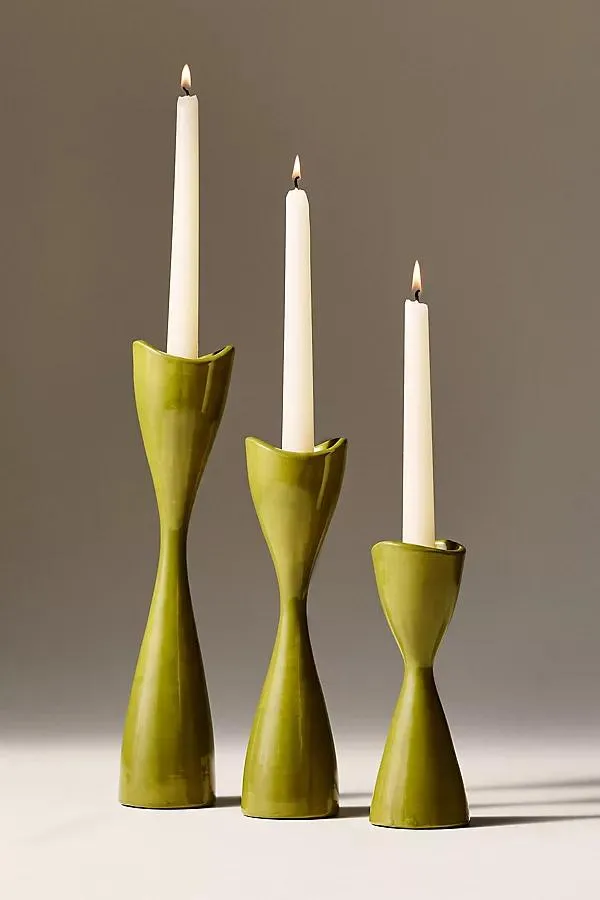 Ruby Clay Veda Hourglass Taper Candle Holder