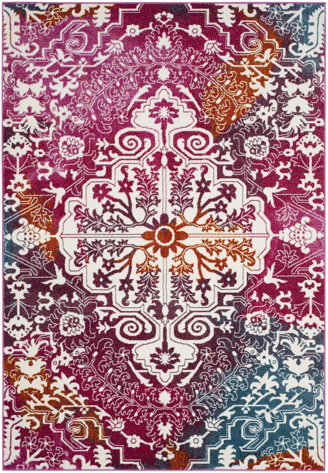 Arlo Home Woven Area Rug, WTC669F, Ivory/Fuchsia,  5' 3" X 7' 6"