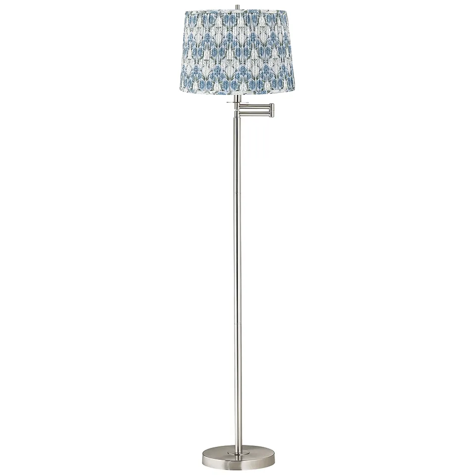 Druckman Brushed Nickel Swing Arm Floor Lamp w/ Cobalt and Green Shade