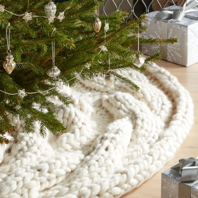 Ivory Cozy Cable Knit Christmas Tree Skirt