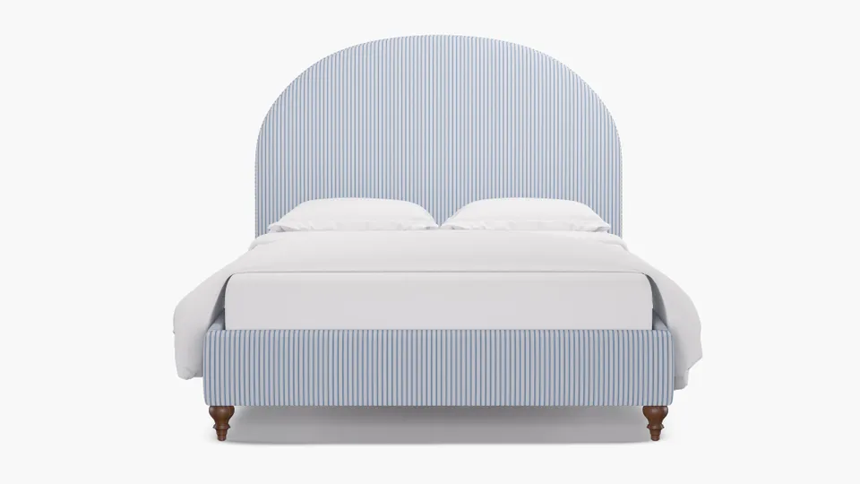 Demilune Bed, Cornflower Classic Ticking Stripe, Walnut Traditional Turned Leg, Twin