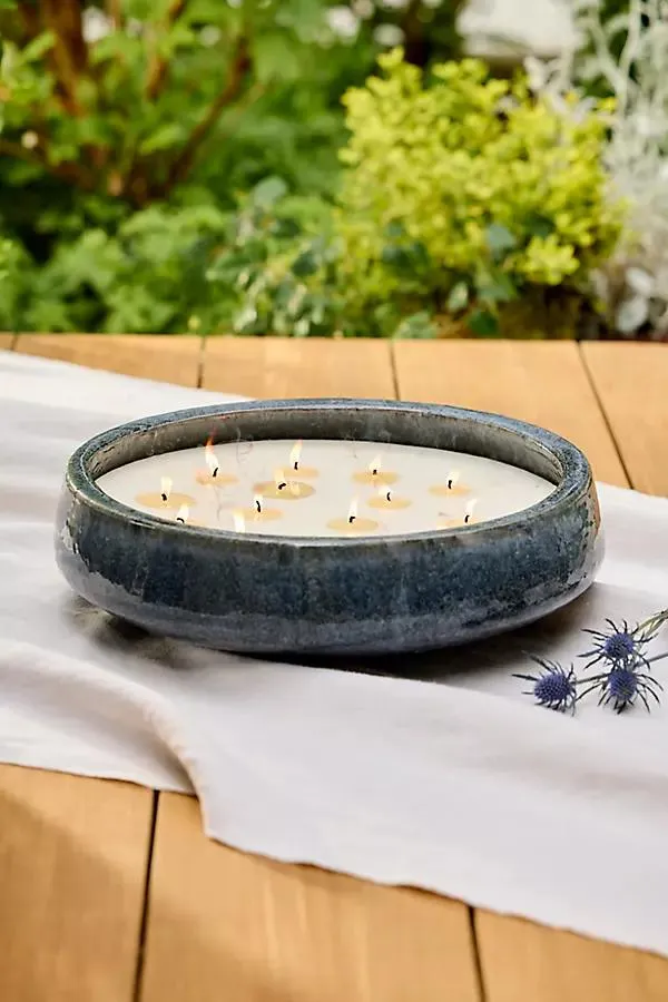 Blue Cement Bowl Citronella Candle