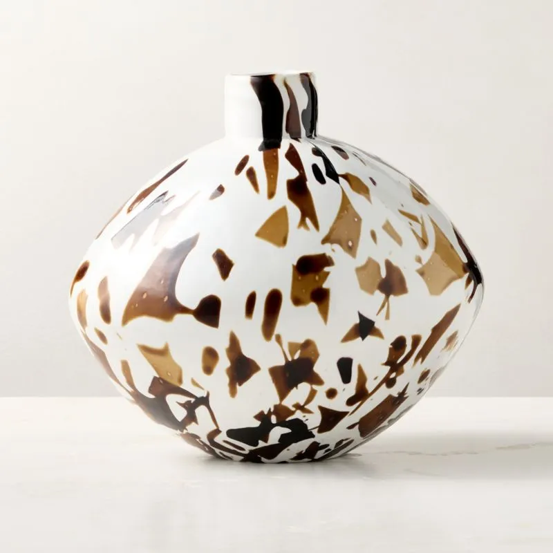 Aleksi Brown and White Patterned Glass Vase Small