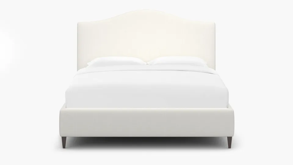 Camelback Bed, Snow Boucle, Espresso Square Tapered Leg, King