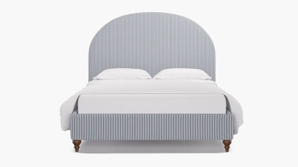 Demilune Bed, Navy Classic Ticking Stripe, Walnut Traditional Turned Leg, King