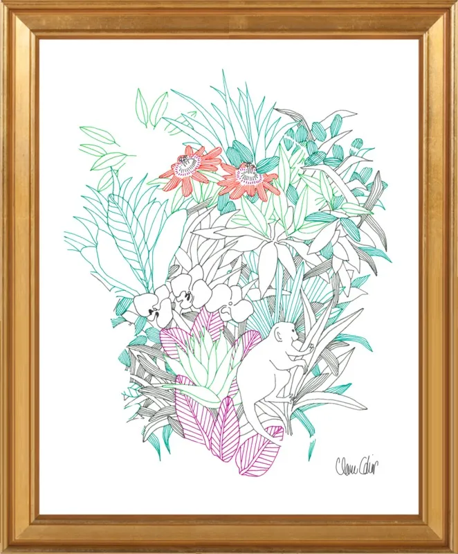Passionflowers, orchids and the squirrel monkey  by Claire Colin for Artfully Walls