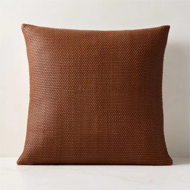 Benny Handwoven Brown Leather Throw Pillow With Down-Alternative Insert 20"x20"