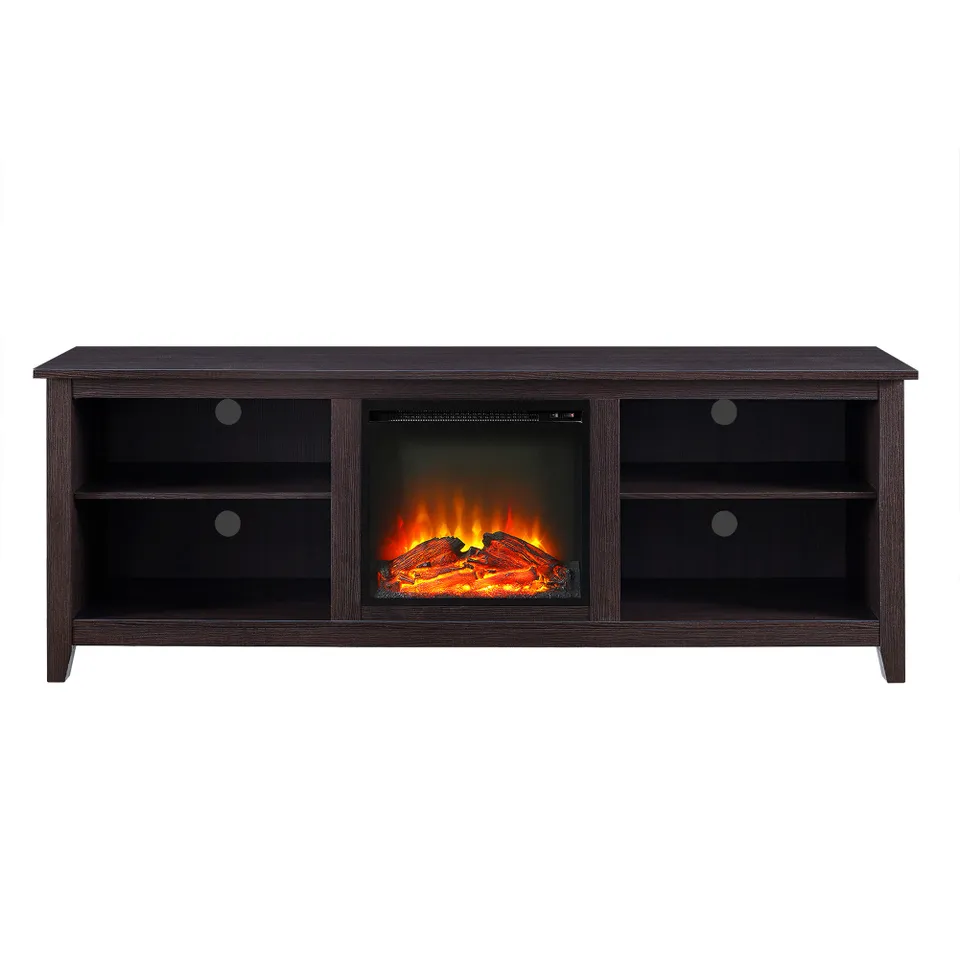 Essential 70" Rustic Farmhouse Electric Fireplace Wood TV Stand - Espresso
