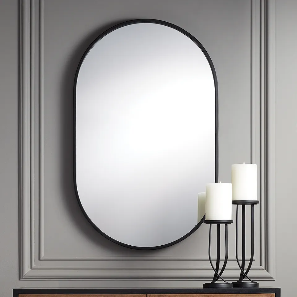 Uttermost Rapido Matte Black 24"x38" Racetrack Oval Wall Mirror