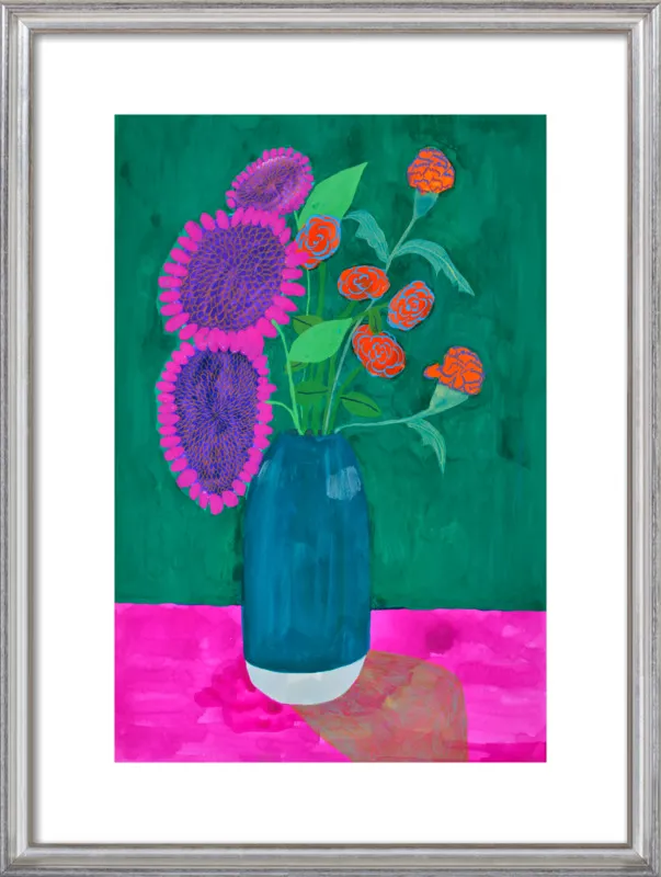 vase with sunflowers and carnations  by Christiane Drapela for Artfully Walls