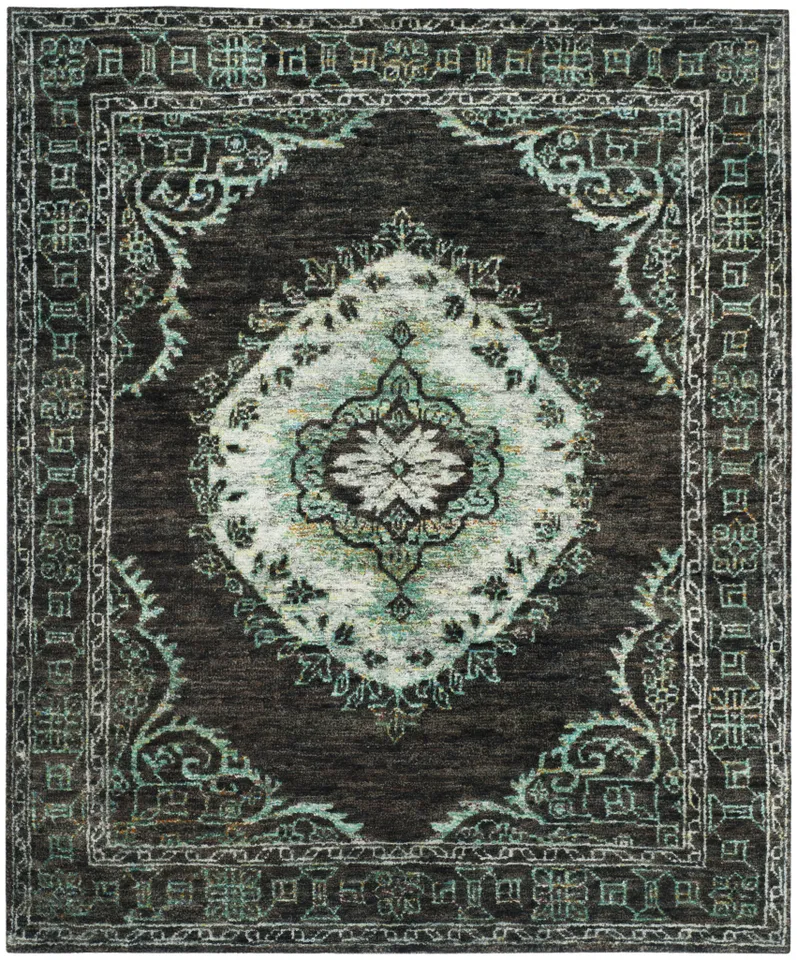 Arlo Home Hand Knotted Area Rug, TGR602A, Chocolate/Aqua,  8' X 10'