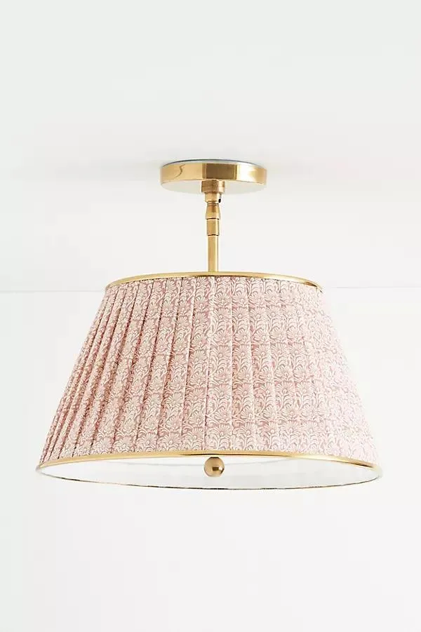 Lee Brass 16" Ruched Printed Semi-Flush Mount Light