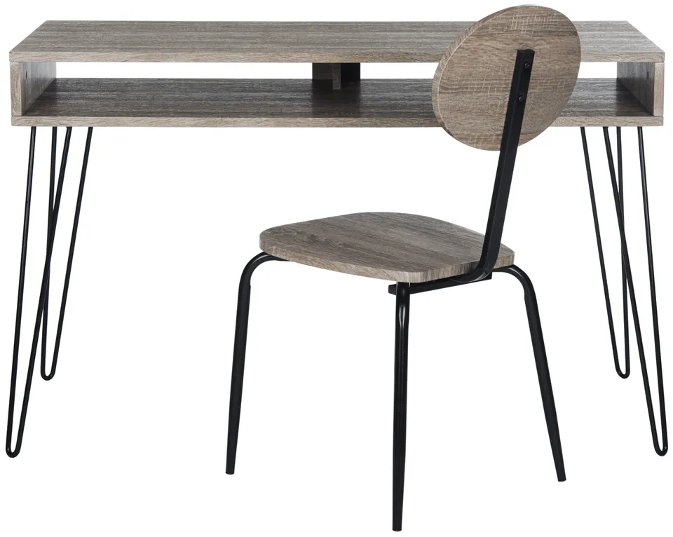 Winta 47'' Retro Writing Desk & Chair - Gray/Black