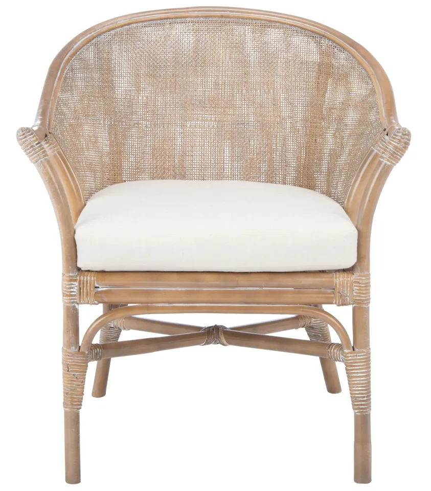 Dustin Rattan Accent Chair With Cushion - White / Gray White Wash