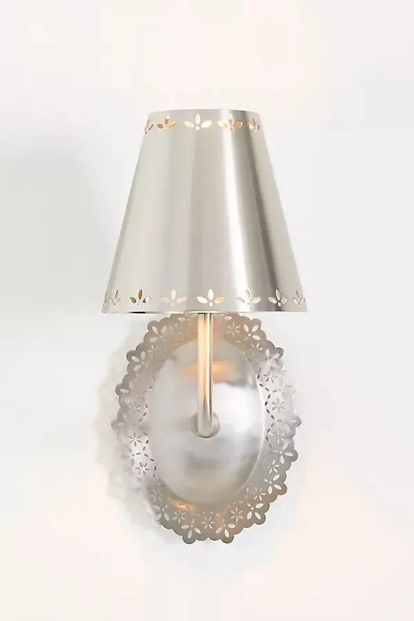 Lacie Lace Trimmed Antique Nickel Sconce