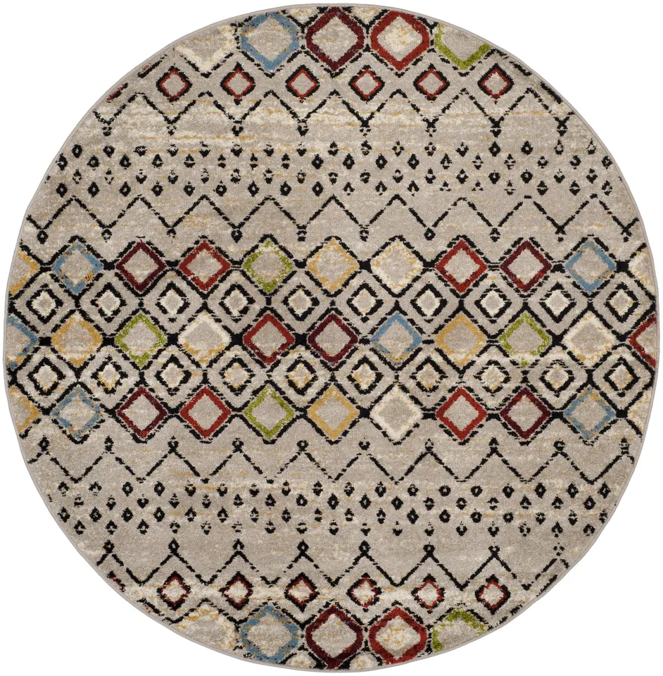 Arlo Home Woven Area Rug, AMS108G, Light Grey/Multi,  5' 1" X 5' 1" Round