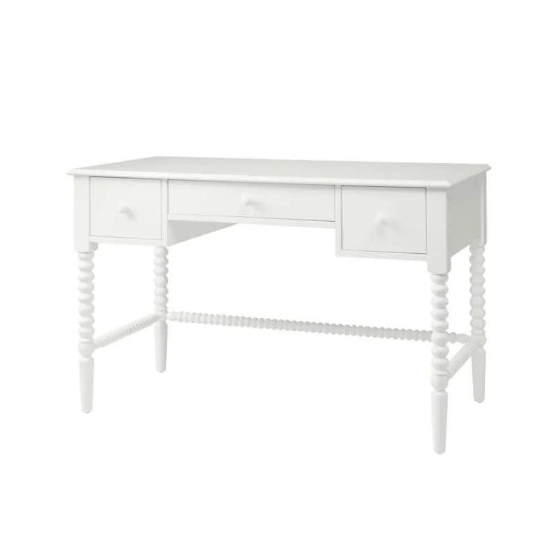 Jenny Lind 48" White Wood Spindle 3-Drawer Kids Desk