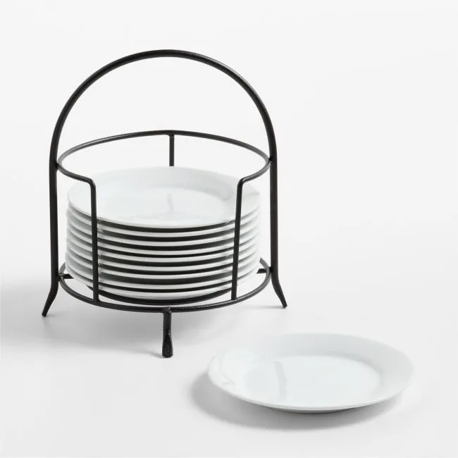 Aspen Rimmed Appetizer Plates with Black Stand, Set of 10