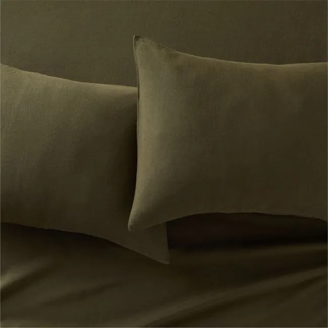 Classic European Linen Forest Green King Pillowcases Set of 2