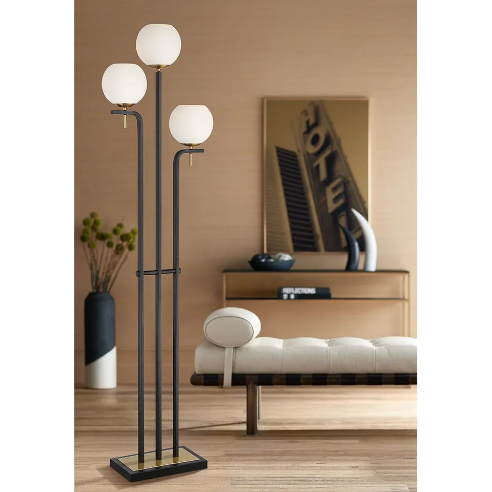 Possini Euro Acadia 71" Black and Warm Gold 3-Light Floor Lamp