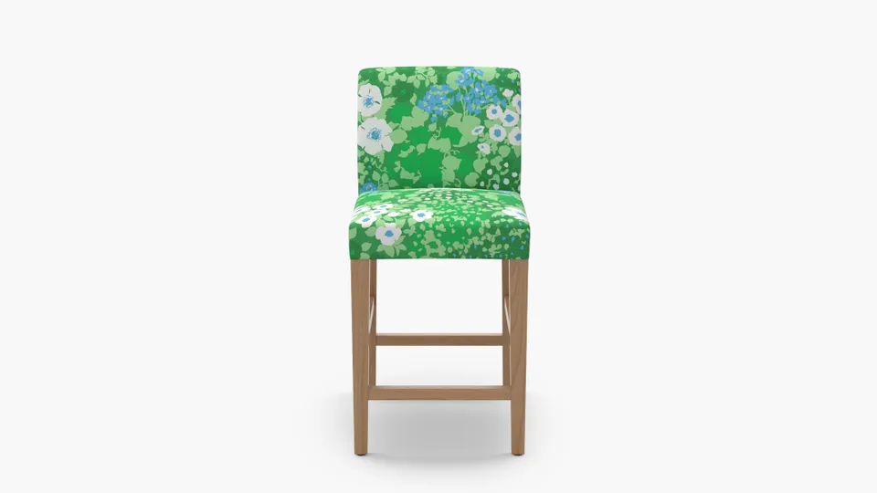 Signature Dining Counter Stool, Bluebird Million Flowers, Natural Square Tapered Leg