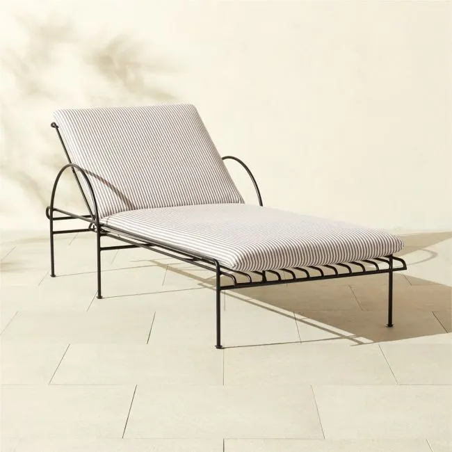 Costa Black Metal Outdoor Sun Lounger with Black And White Striped Sunbrella® Cushions