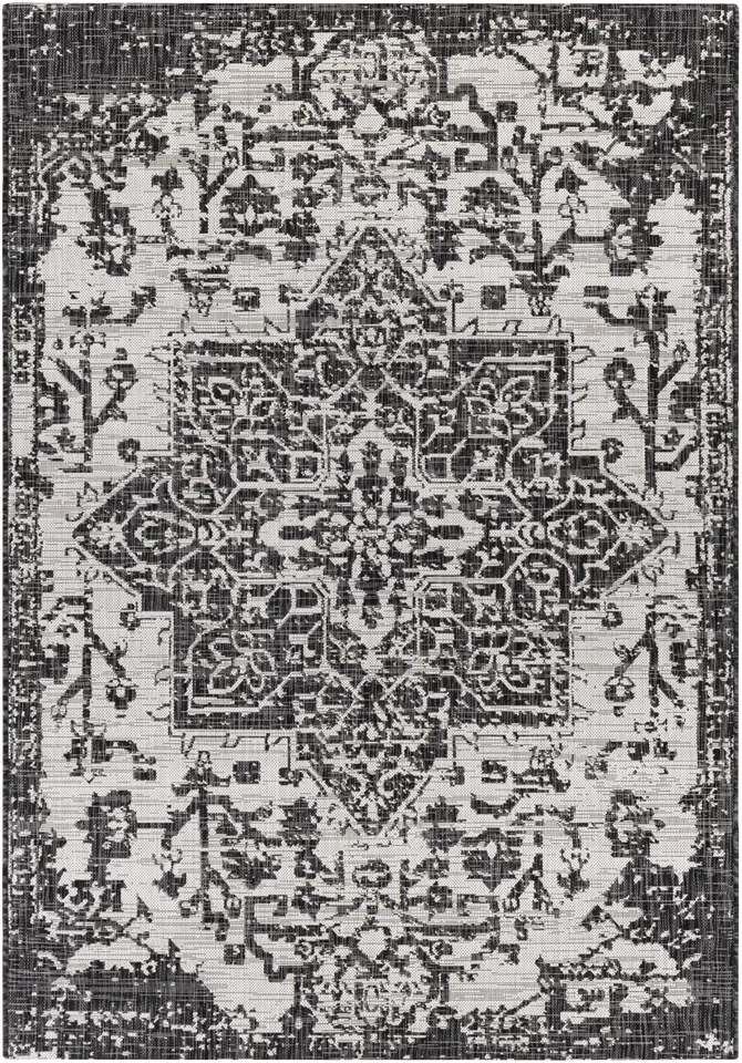 Eagean Black Outdoor 2'7" x 12' Machine Woven Rug