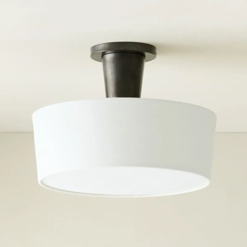 Ascot Blackened Brass Flush Mount Light with Linen Shade