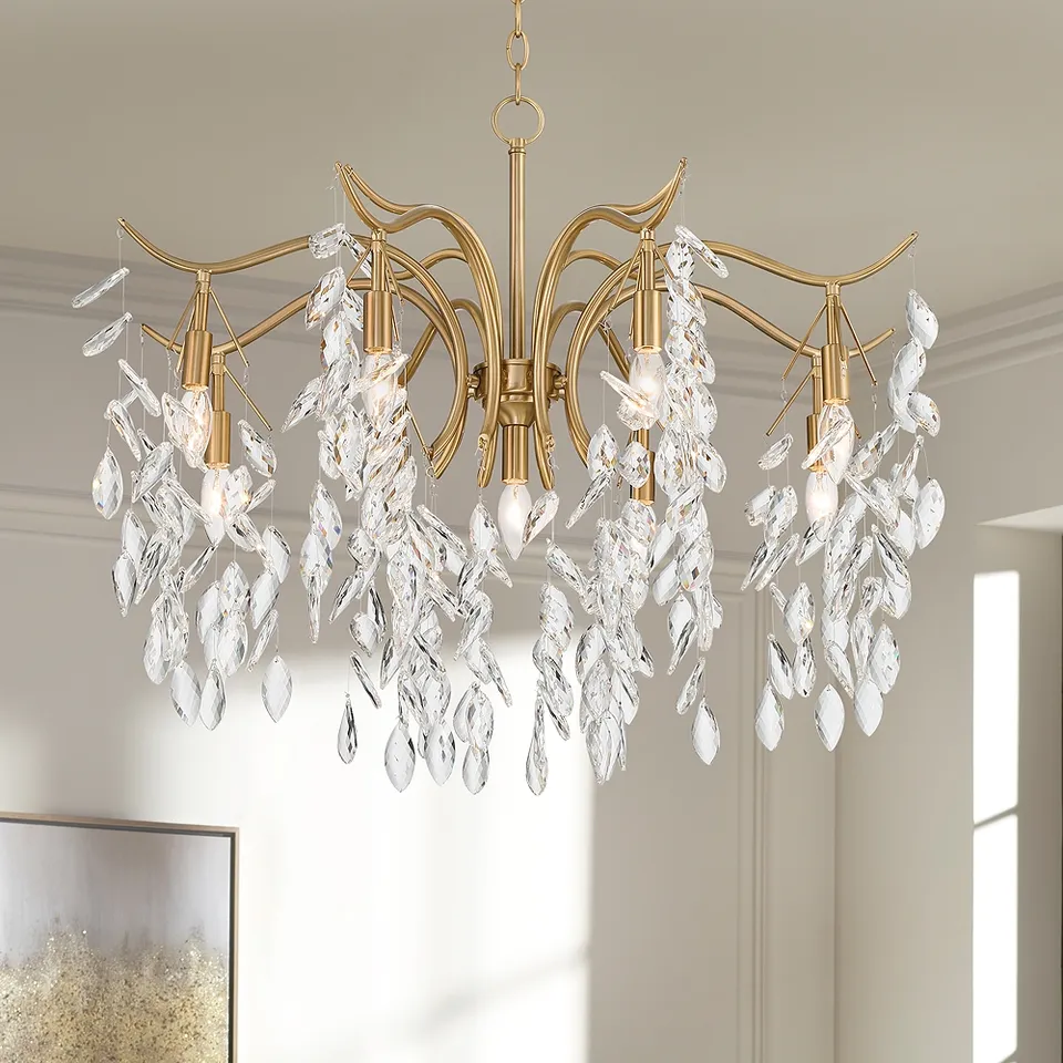 Possini Euro Rysa 30 1/2" Brass and Crystal 9-Light Chandelier