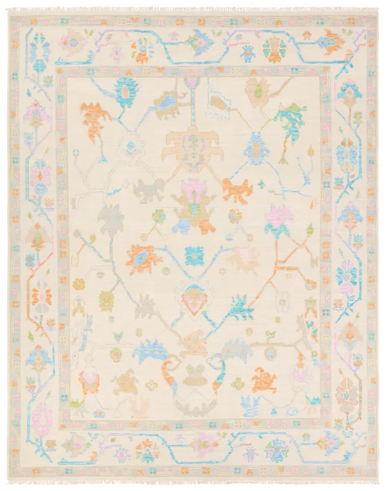 Raisha Handknotted Floral Blue/White Area Rug (6'X9' Rectangle)