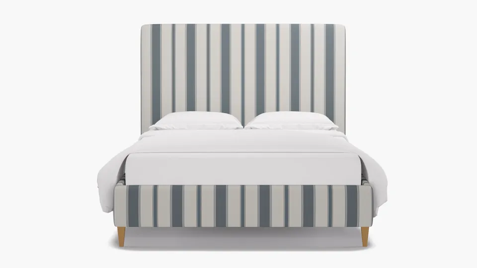 Classic Bed, French Blue Clarence Stripe, Natural Square Tapered Leg, Full