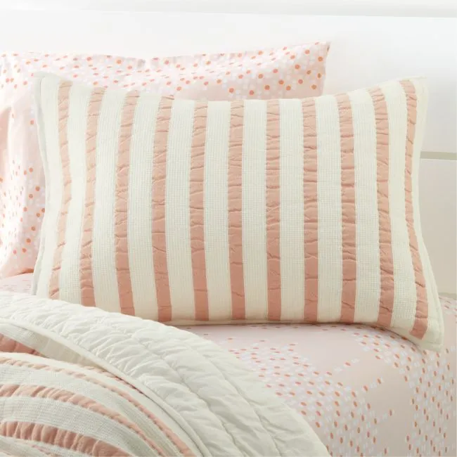 Pink Striped Waffle Weave 100% Organic Cotton Kids Pillow Sham