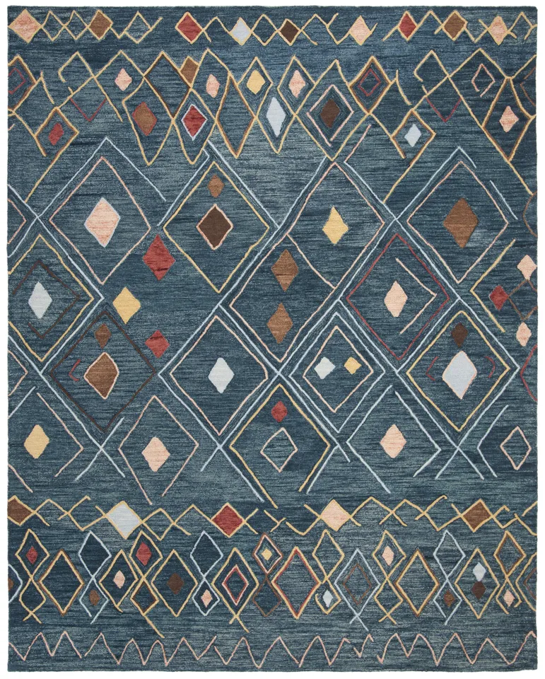 Arlo Home Hand Hooked Area Rug, SZN314A, Dark Blue/Multi,  8' X 10'