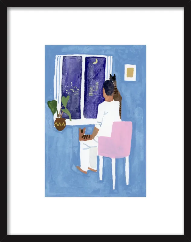 Look at the cat and the moon by Hiroyuki Izutsu for Artfully Walls
