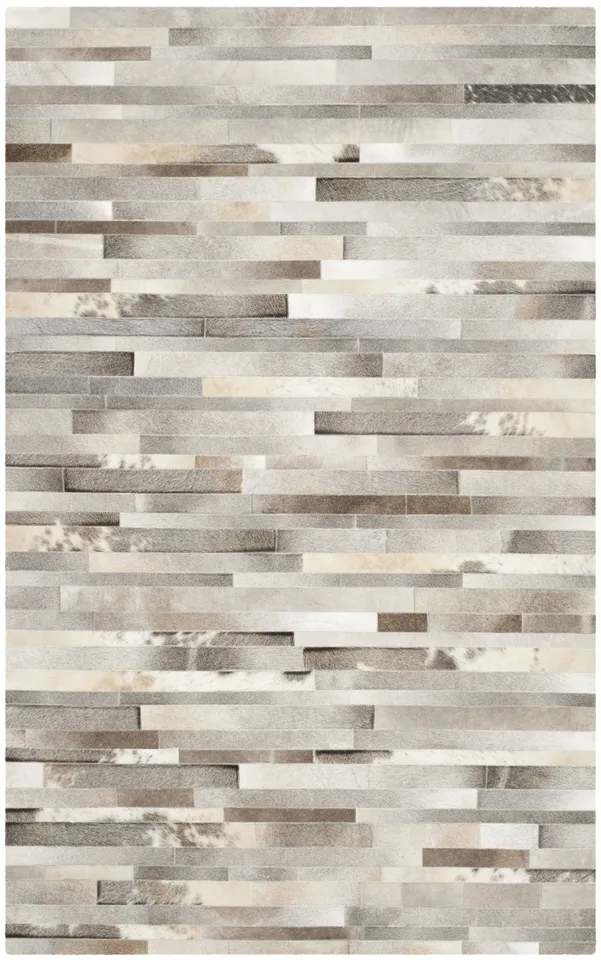 Safavieh Couture Studio Leather Collection Hand Woven Area Rug, Grey / Ivory, 5' x 8'