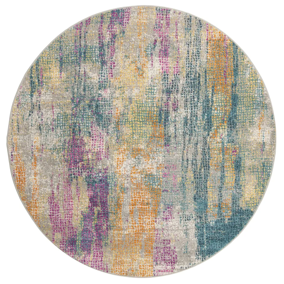 Arlo Home Woven Area Rug, MAD123C, Blue/Fuchsia,  6' 7" X 6' 7" Round