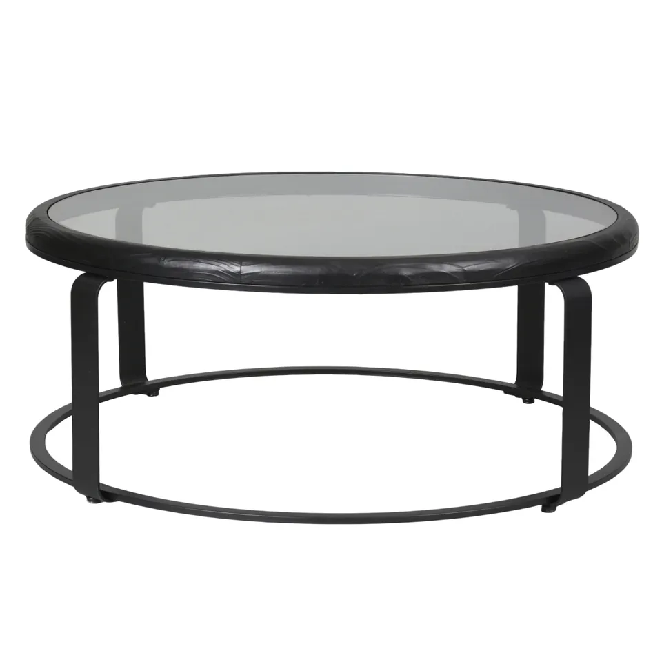 Tyrese Metal Round Coffee Table - Black / Clear