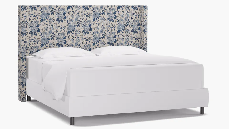 Modern Wingback Headboard, Delft Chintz, King