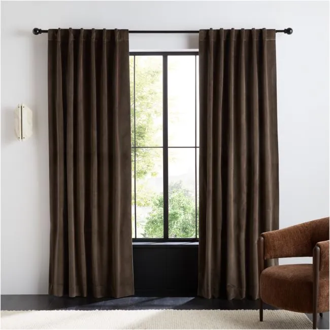 Deep Brown Cotton Velvet Window Curtain Panel 48"x96"