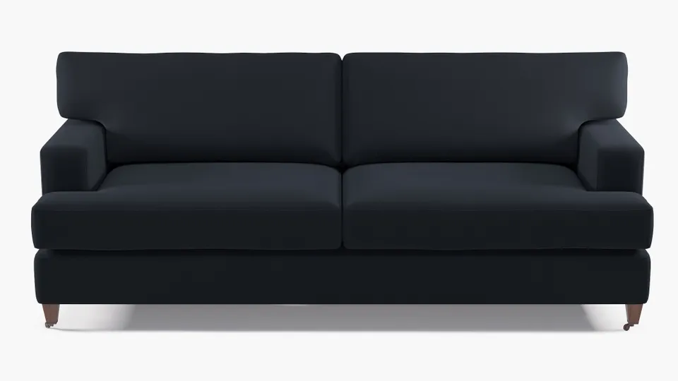 Classic Sofa, Navy Everyday Linen, Walnut with Antique Brass Caster