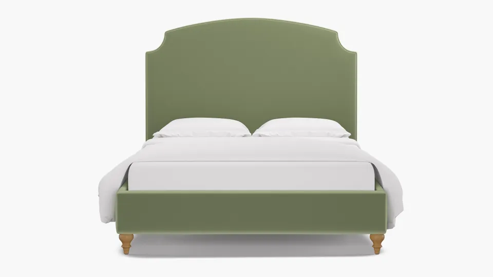 Cove Bed, Celadon Performance Plush Velvet, Natural Traditional Turned Leg, Full