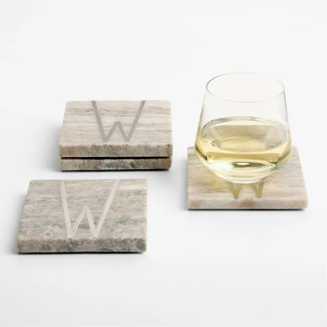 Tuscan Kitchen Marble "W" Monogram Coasters, Set of 4