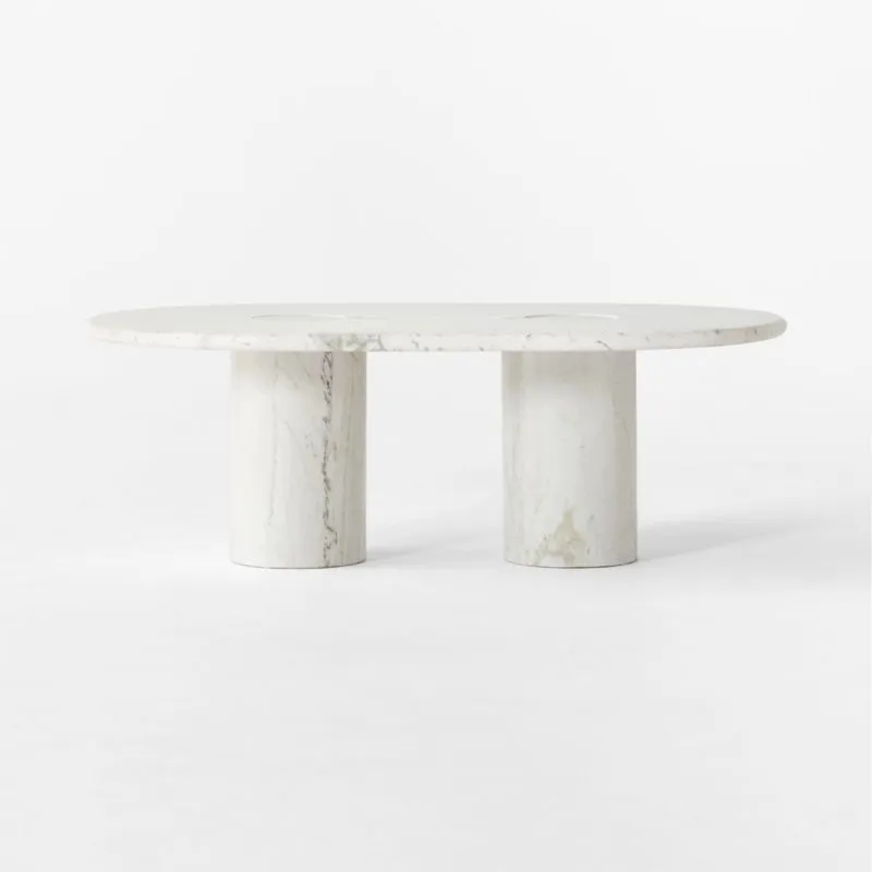 Liguria 51" Oval White Marble Coffee Table with White Marble Base by Gianfranco Frattini